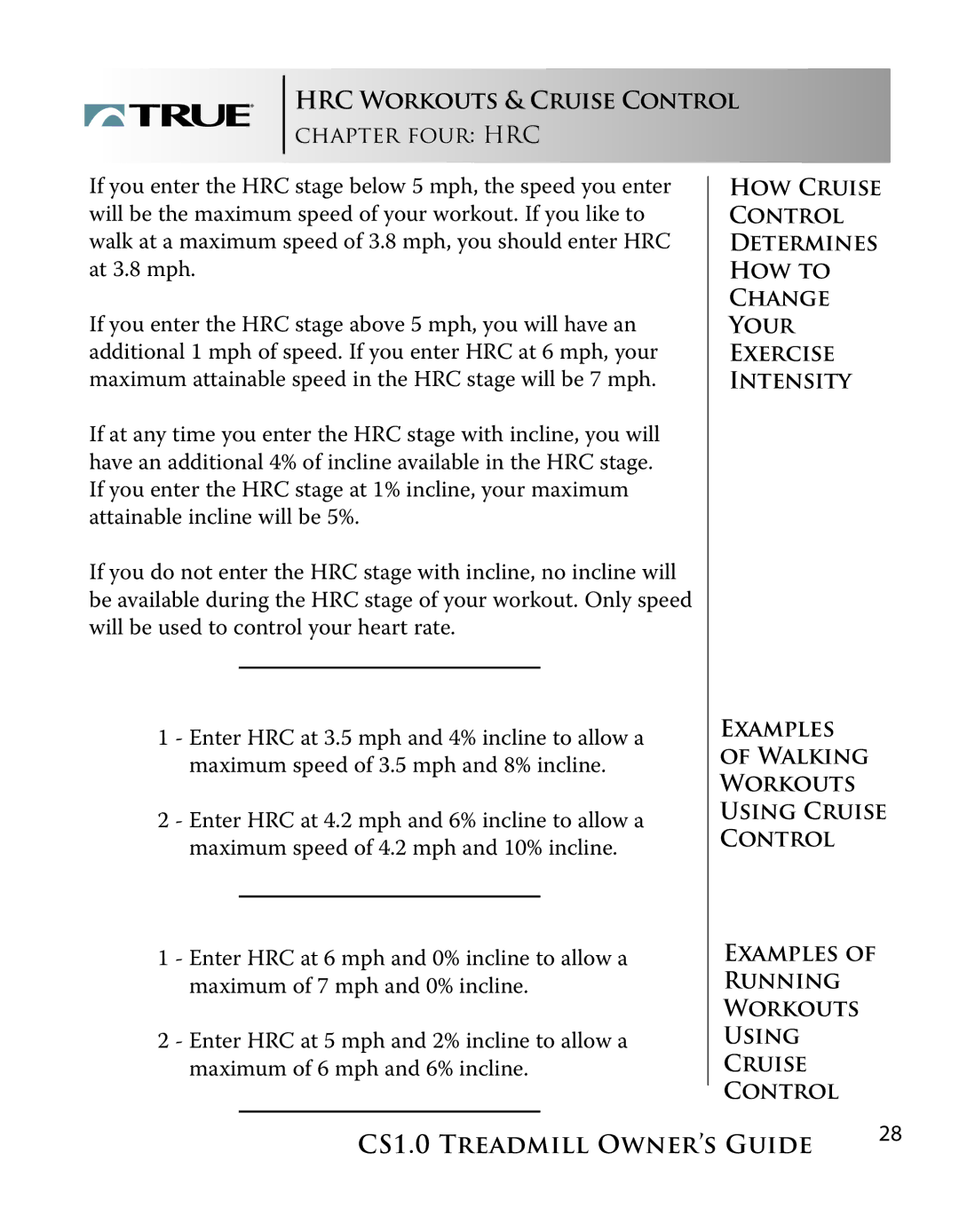 True Fitness CS1.0 manual Chapter Four Hrc 